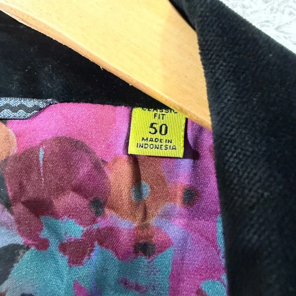 Robert Graham Mens 50L Classic Fit Black Velvet Blazer Peak Lapel Floral Lining